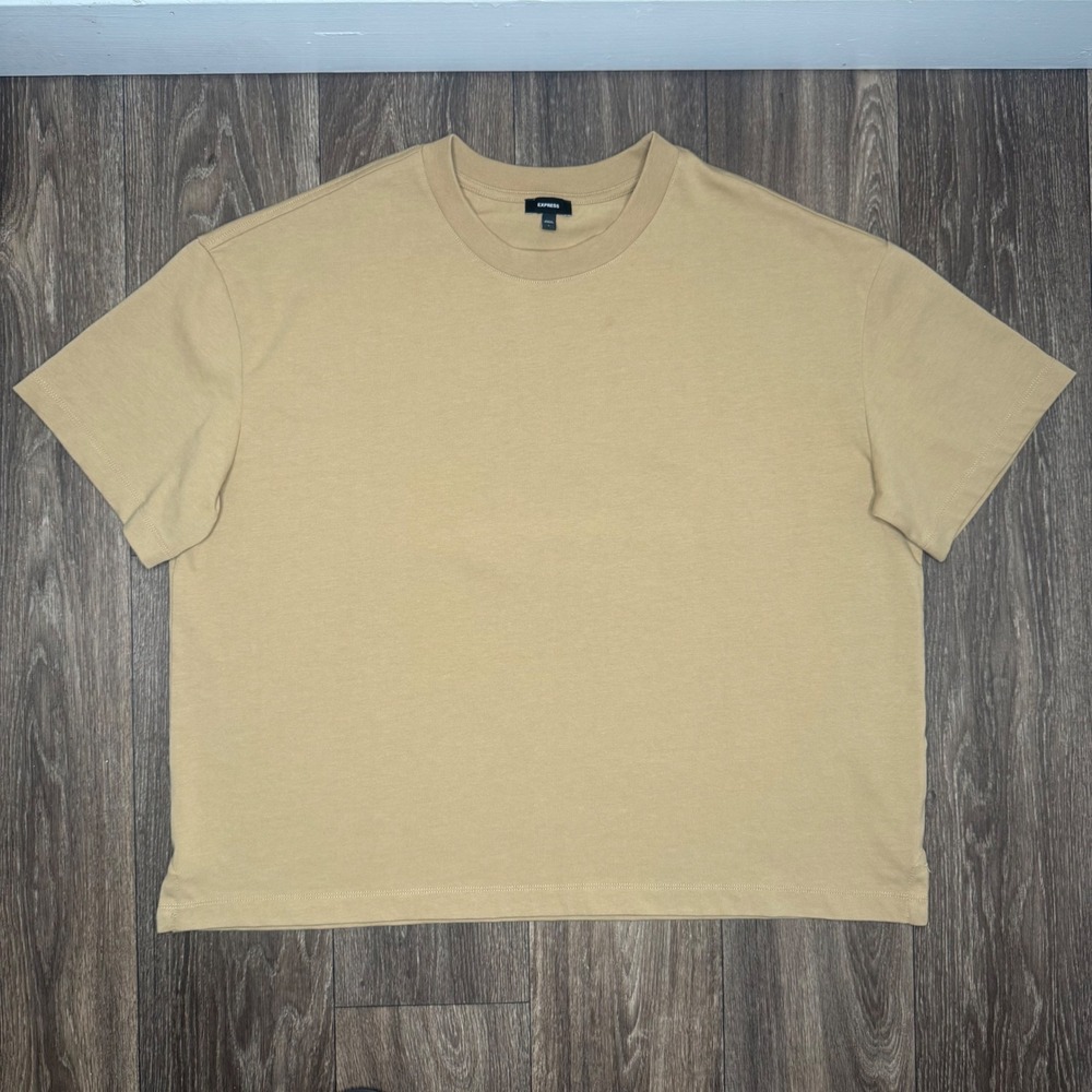 EXPRESS Mens Tan Crew Neck Short Sleeve Basic T Shirt Size L Cotton Blend Casual